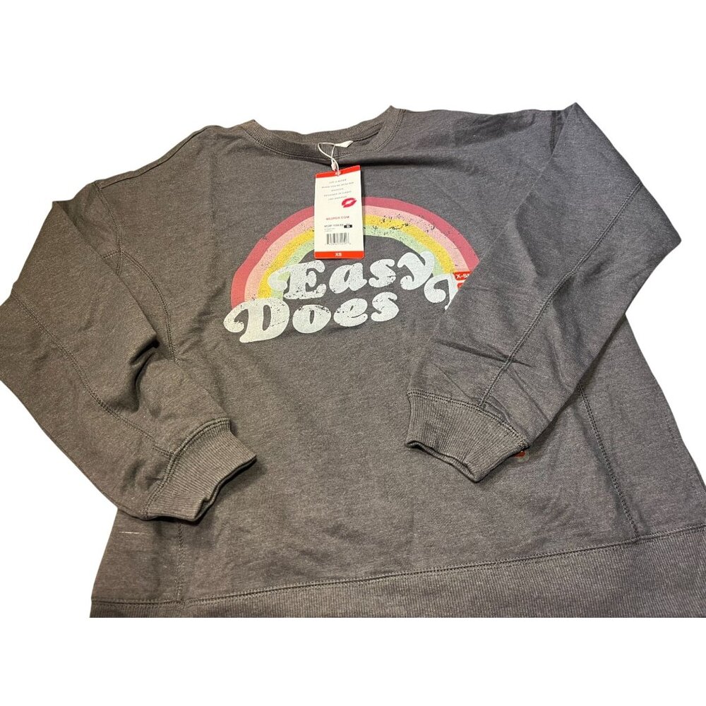 Easy Does It Womens Gray Sweatshirt With Rainbow Graphic Cotton Blend Crewneck x